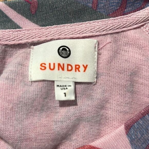 Sundry Lightweight Pink Tropical Crewneck Raglan Sleeve Pullover Sweatshirt Sz 1 - Picture 10 of 11